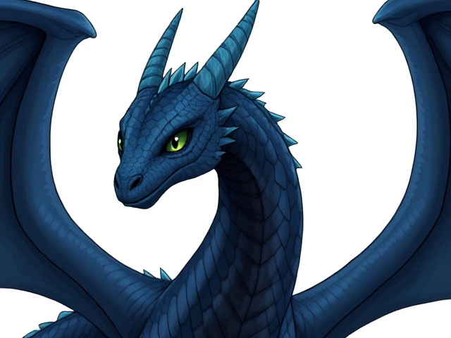 wings of fire art style.
Michiru is a young dragon, almost hitting her teens. She is a midnight blue dragon with black chest scales. She has ears like a horse, and her face is long and narrow. She has long, icicle shaped spikes that align the back of her jaw, and her eyes are green