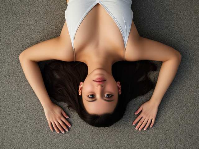 a woman lying down on the ground with her full body visible in the image