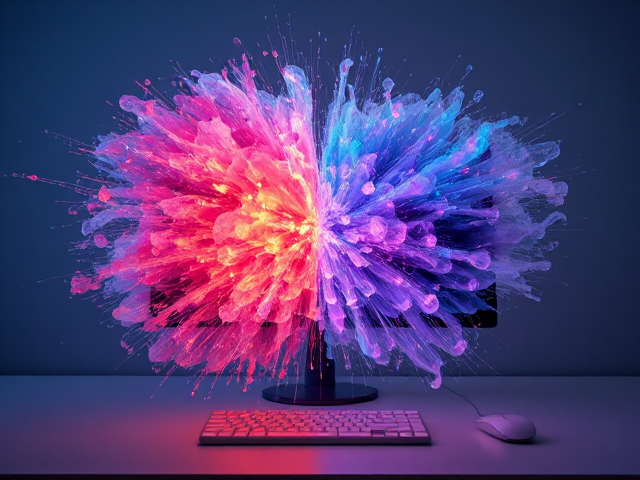 Holographic iamge left side and right side blowing up on the computer