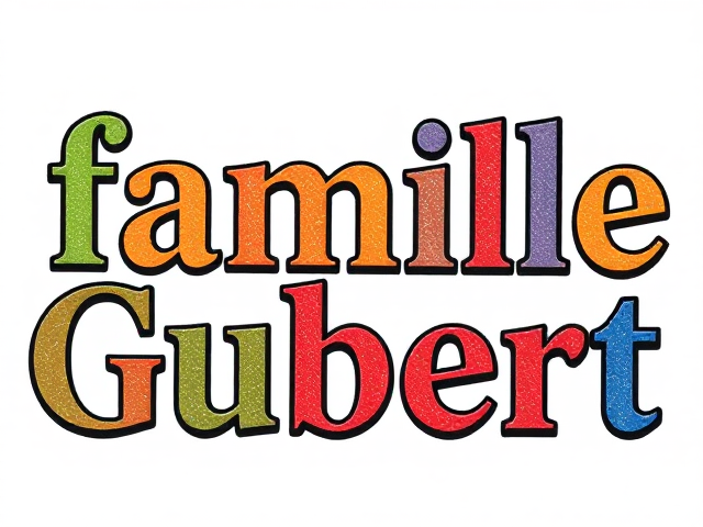 joil texte en relief et coloré avec ecrit en lettres grosses et stylisées " famille Gubert" sur fond blanc