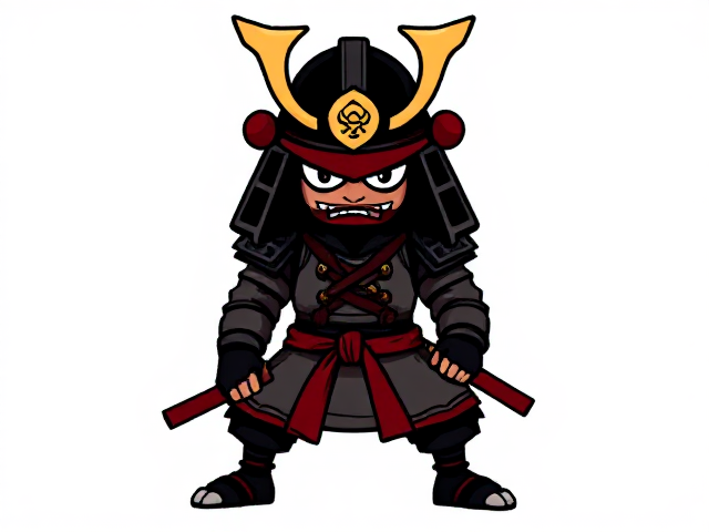 cartoonish 8 bit samurai against a blank white background