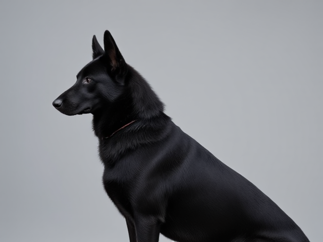 Anthropomorphic black German shepherd in a sleek, tight-fitting swimsuit, emphasizing athletic build and defined hips, vivid colors and detailed textures