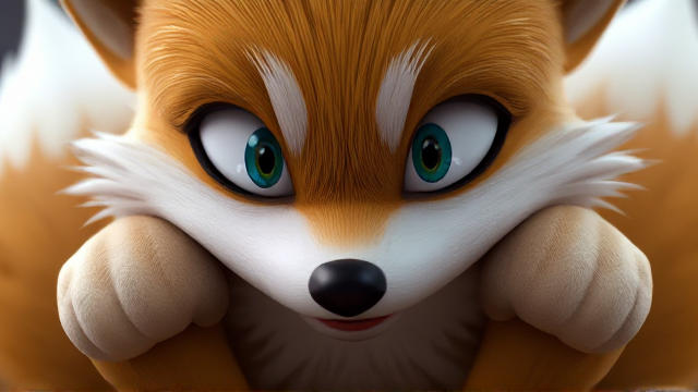 Tails the Fox is very frightened and his knees are touching inwards SEGA Video Game 3D