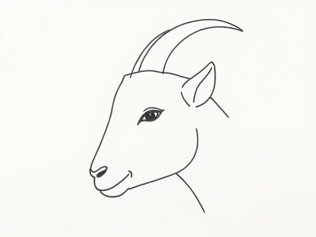Draw the side view of a goat's face using a single smooth line. The goat's face has no horns.