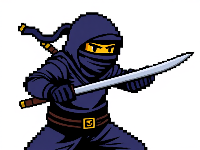 caroonish 8 bit ninja against a blank white background