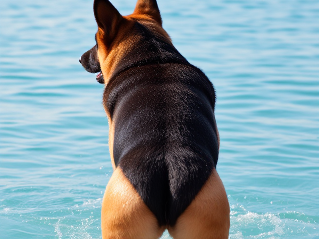 Anthropomorphic German shepherd water polo swimsuit butt