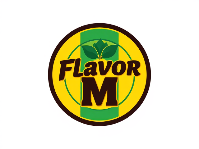 Create a Logo that says: Flavor M. Round in the style Rasta