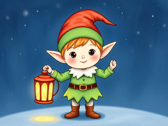 un dessin d'un petit lutin mignon qui tient une jolie lanterne