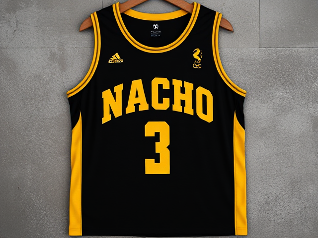 Black and gold singlet for a sports team called Nacho average squad