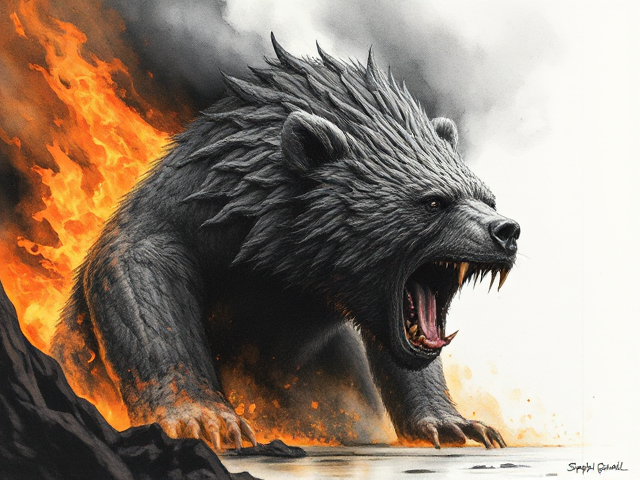 Ancient godly bear beast on fire