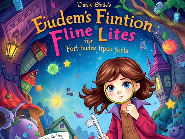 children's fiction book cover for girls aged 7-12, vibrant and colorful illustration, a mysterious fantasy world, young girl detective with magnifying glass, hidden clues, whimsical elements, sense of adventure and intrigue. Realistic illustrative style