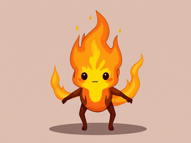 Fire with limbs and a face