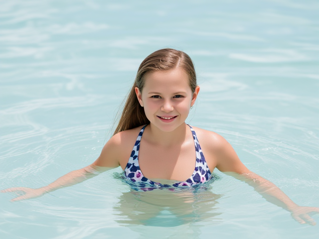 Tween in a swimsuit