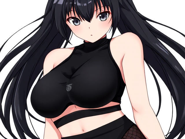 Anime style Physical Appearance:
Hair: Long, flowing, and dark black with a glossy shine, cascading down past her waist. Her bangs are thick and slightly uneven, framing her pale face and covering part of her forehead.
Eyes: Large, expressive eyes with a sharp, confident gaze. They are gray in hue, giving her a piercing look. Her cheeks are lightly flushed, adding a delicate warmth to her otherwise strong demeanor. Outfit: Sports Bra: A high-neck compression bra in matte black, its crisscross back straps made of elasticized satin. The Hoshikage crest is embossed in silver foil over the left breast, subtle but unmistakable under gym fluorescents.
Leggings: Double-layered fabric with a glossy, serpent-scale texture—jet black base beneath sheer midnight mesh. The waistband dips into a sharp V at the front, exposing the faint definition of her lower abs. Side seams are slit from hip to ankle, revealing flashes of skin tone between the mesh.