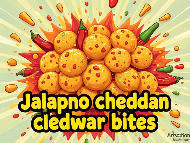 a colorful explosion of food. bold text in front: Jalapeno cheddar bites.