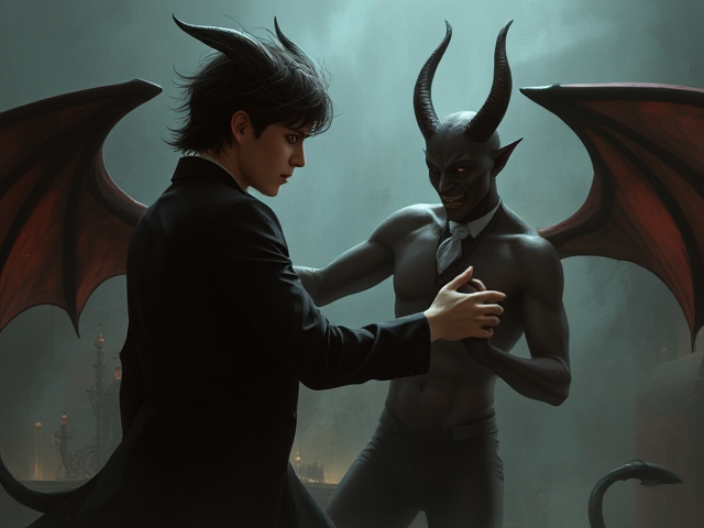 Essence of a young man with insomnia and anxiety struggling with it, forever a participant in a symbolic dance with the devil, both parties trying to control the rhythm, the devil trying to make the young man descend into madness.