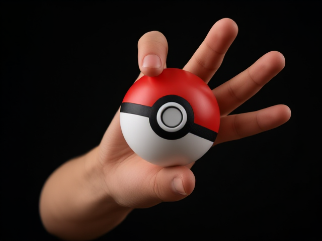 realistic complete 5 finger right hand of man zoomed grabbing pokemon ball