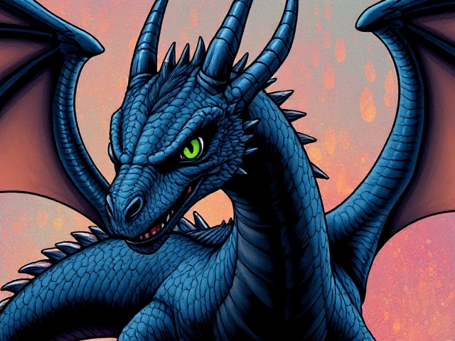 wings of fire art style.
Michiru is a young dragon, almost hitting her teens. She is a midnight blue dragon with black chest scales. She has ears like a horse, and her face is long and narrow. She has long, icicle shaped spikes that align the back of her jaw, and her eyes are green