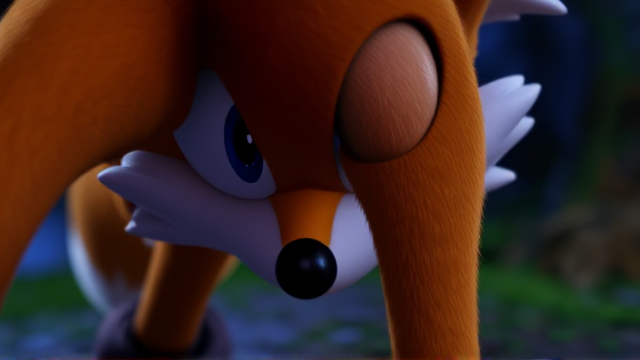 A close up of Tails the Fox' knees touching inwards in fear and fright SEGA Video Game