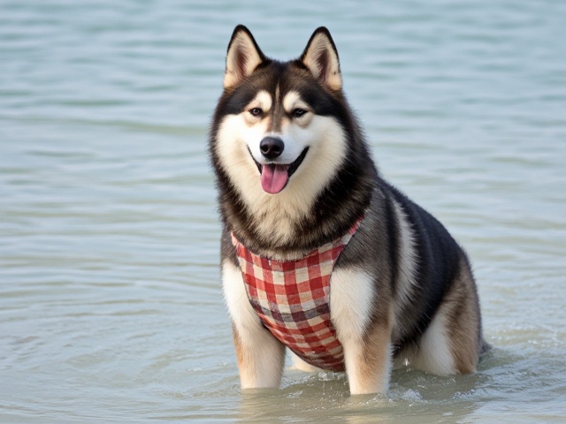 Anthropomorphic Alaskan malamute swimsuit