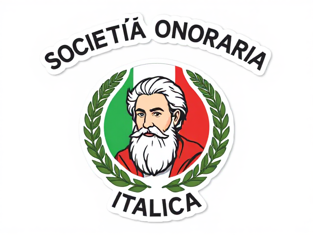 Poster with the text 'Società Onoraria Italica'. Also include the Italian flag, Dante Alighieri, and laurel leaves