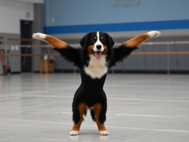 Bernese mountain dog strong hips gymnastics leotard gymnasium