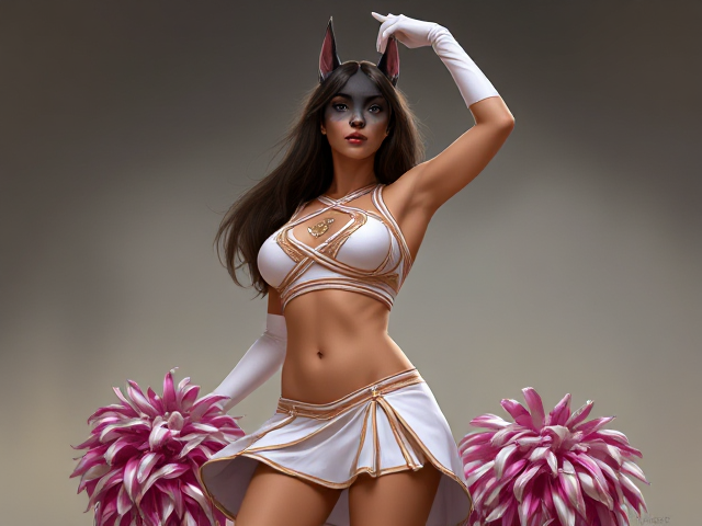 A tall anthropomorphic Great Dane cheerleader