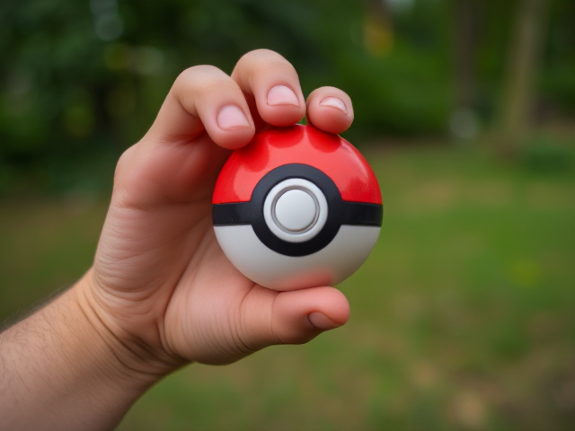 realistic complete hand of man zoomed grabbing pokemon ball