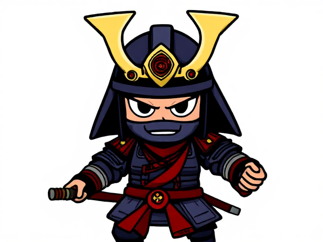 cartoonish 8 bit samurai against a blank white background