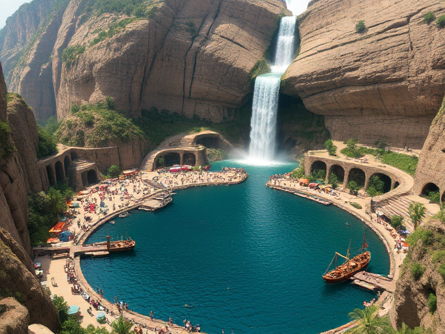 La Cité des Elfes : Une Merveille 
La cité des elfes, connue sous le nom de Xal'atun, était une merveille architecturale qui alliait beauté naturelle et prouesse technique. Perchée sur trois niveaux, la capitale était un exploit d'harmonie entre l'architecture et la nature, construite au bord d'une immense rivière qui se divisait en deux, créant une séparation majestueuse dans la montagne.

Un Palais Royal Sculpté dans la Roche
Au centre de cette cité se dressait le Palais Royal, une structure impressionnante sculptée directement dans la roche. Les murs de ce palais brillaient sous les rayons du soleil, ornés de motifs complexes représentant des scènes de la mythologie elfique et des histoires de héros anciens. Des escaliers monumentaux, s'élevant majestueusement à droite et à gauche, menaient aux niveaux inférieur de la cité, reliant les différentes couches d'habitations, de jardins suspendus et de sanctuaires.

La chute d'eau, qui tombait du sommet de la montagne, créait un spectacle féerique. L'eau scintillante tombait d'un étage à l'autre, se déversant dans un grand lac qui se trouvait en dessous. Ce lac, d'un bleu profond, était un lieu de sérénité, où les elfes venaient méditer et se ressourcer. L'humidité et la fraîcheur de l'eau apportaient une vie luxuriante tout autour, avec des plantes et des fleurs exotiques qui prospéraient dans cette atmosphère.

Le Grand Marché de Xal'atun
Autour du lac, se trouvait la plus grande place commerciale de la cité, animée par les cris des marchands et le bruit des visiteurs. Ce marché grouillant était un centre d'échanges où les elfes vendaient des produits artisanaux, des tissus colorés, des poteries délicates et des bijoux en pierres précieuses. Les senteurs des épices et des herbes se mêlaient à l'air, créant une ambiance vibrante et chaleureuse.

Les étals étaient disposés en cercles autour du lac, permettant aux habitants de profiter de la vue sur la cascade tout en se mêlant aux affaires. Les vendeurs appelaient les passants, offrant des échantillons de mets délicieux et des boissons rafraîchissantes à base de fruits locaux.

Le Port Maritime
En contrebas, à la base de la chute d'eau, s'étendait un port maritime animé, où la grande rivière rencontrait l'océan. Les elfes avaient construit des quais en bois et en pierre, permettant aux navires de commerce d'accoster et de décharger leurs cargaisons. Les bateaux ornés de voiles colorées naviguaient entre les rives, transportant des marchandises entre la cité et d'autres régions lointaines.

Le port était également un lieu de rencontre pour les voyageurs, les marins et les aventuriers, qui apportaient des histoires de leurs périples et des nouvelles des terres lointaines. Les rives étaient bordées de restaurants et de tavernes où l'on pouvait déguster des plats à base de fruits de mer fraîchement pêchés, tout en profitant de la beauté du paysage.