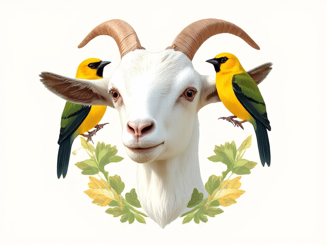 Create a logo for a banal goat breeder with honeyeater birds