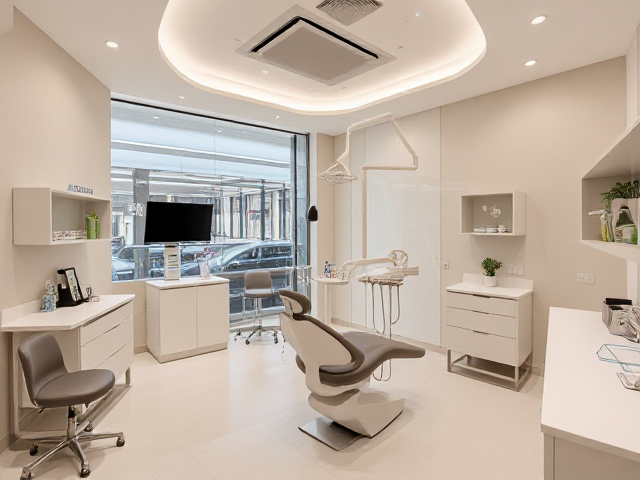 Modern, state-of-the-art dental clinic with sleek design, cutting-edge technology, and contemporary furnishings located in the bustling center of Algiers