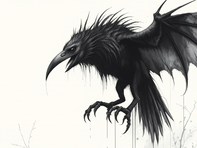 Graceful Scary Ancient crow godly monster with the powers of death