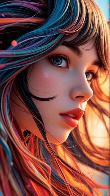 1girl,(super cutenessFace),(liquid paint hair:1.1) ,thick flowing,(paint splatter:1.3),Liquid state,stunningly beautiful, masterpiece, detailed background,ultra high quality model, ethereal background,abstract beauty, explosive volumetric, oil painting,Sub-Surface Scatterring,8k,high resolution, dreamy,ray tracing,hdr,god rays,(angle below)