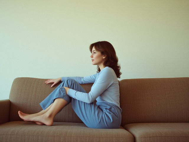 1970s woman sitting in a flying couch