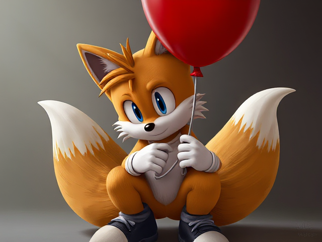 Tails the Fox holds a red balloon and his knees knocking SEGA Video Game