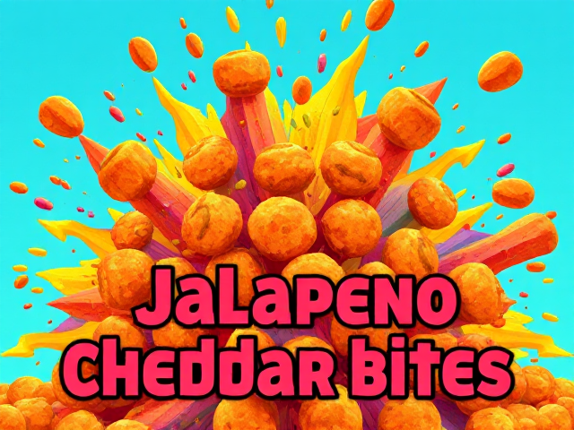 a colorful explosion of food. bold text in front: Jalapeno cheddar bites.