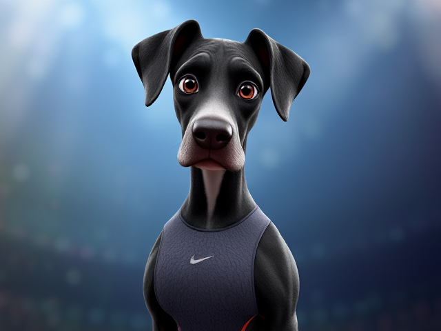 A Great Dane Olympic gymnast wearing a leotard