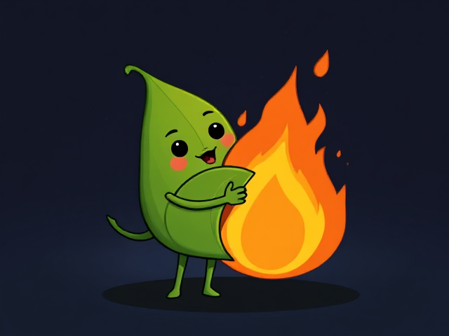 Leaf with two legs and two arms   Hugging a flame with two arms and two legs