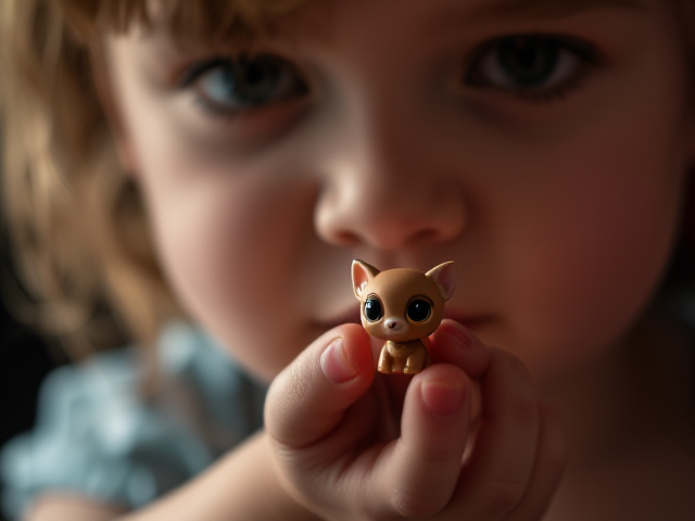 Child hand holding littlest pet shop toy. Only hand and toy, no face