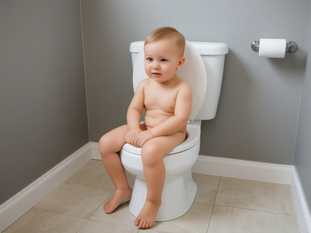 Potty training sitting on the potty