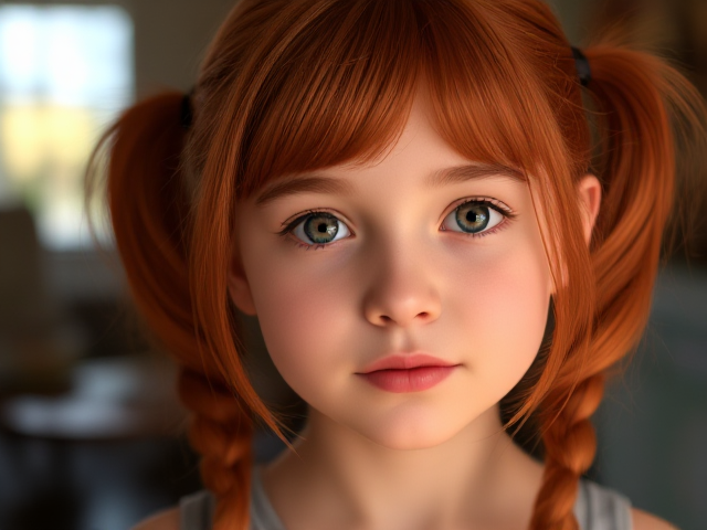 Red hair girl with pigtails