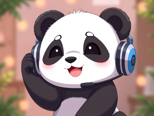Cute panda with headset