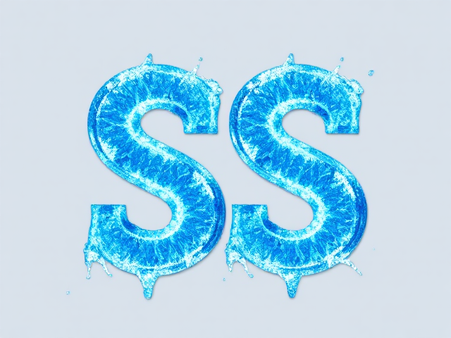Double SS logo designed as a wallpaper, adorned with ice particles and water droplets, each S having a light blue shiny diamond ice texture, looking slippery and wet and small blue lightning bolts