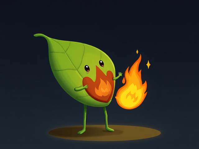 Leaf with two legs and two arms  with a flame with two arms and two legs