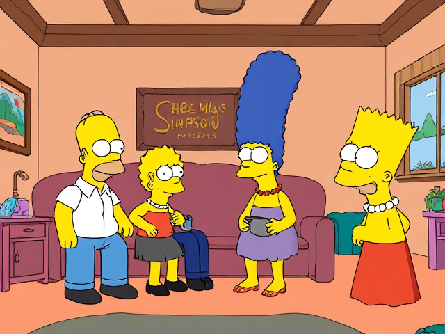 The Simpsons in the  low- resolution 1990s style