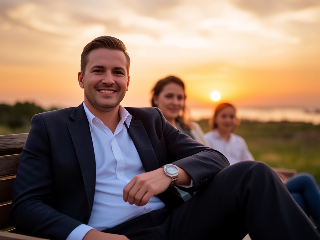 Here’s an eye-catching description for your Telegram profile picture:  

🌅 **Elegance Meets Serenity** 🌅  
A refined gentleman, exuding confidence and charm, sits back and enjoys a peaceful sunset with his loved ones. A warm smile, a sharp suit, and a luxury watch add sophistication, while the golden hues of the sky radiate serenity. The perfect blend of style, warmth, and authenticity—because true class is effortless.  

**#ChillVibes #GentlemanStyle #FamilyFirst**  

Let me know if you want a more personalized touch! 😊🔥