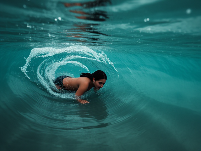Woman crawling into the ocean