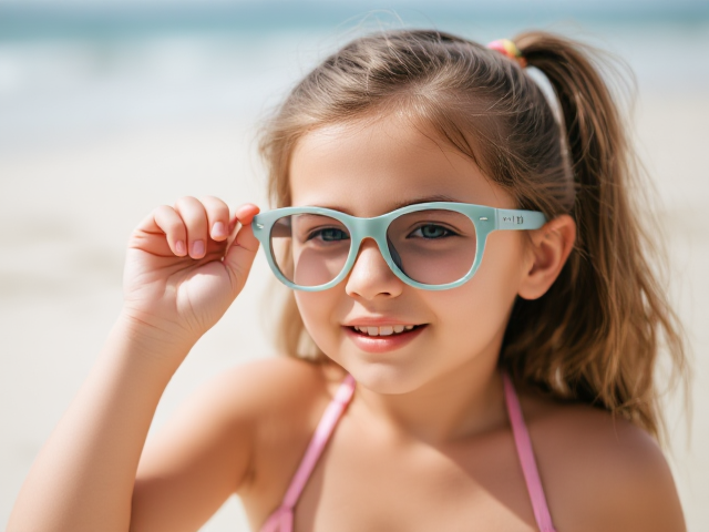 Little girl in a bikini glasses