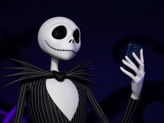 Jack Skellington avec un téléphone portable
